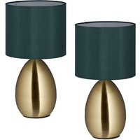 Nachttischlampe, 2er Set, mit Schalter, Fensterlampe, 3 Stufen, E14, Tischlampe Kabel, hd: 33,5x18 cm, messing - Relaxdays von RELAXDAYS
