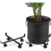 Relaxdays - Pflanzenroller ausziehbar, 2er Set, innen & außen, Rolluntersetzer für Blumentopf bis 43 cm ø, Metall, schwarz von RELAXDAYS