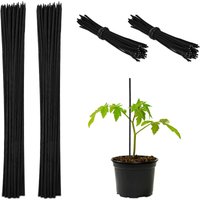 Relaxdays - Pflanzstäbe, 100er Set, HxD 30 x 0,5 cm, Rankhilfe für Jungpflanzen, mit Bindedraht, Bambusstäbe, schwarz von RELAXDAYS