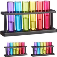 Relaxdays - Reagenzgläser Schnapsgläser, 18 Gläser, 3 Halterungen, Kunststoff, 40 ml, Shotgläser Chemie, für Partys, bunt von RELAXDAYS