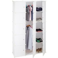 Regalsystem Kleiderschrank mit 11 Fächern, Garderobe mit 2 Kleiderstangen, diy Kunststoff Steckregal, weiß - Relaxdays von RELAXDAYS