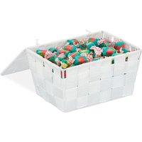 4 x Aufbewahrungskorb mit Deckel, Flechtoptik, Bad Organizer HxBxT: 10,5 x 19,5 x 14,5 cm, Körbchen Kunststoff, weiß 4 x Aufbewahrungskorb mit Deckel, Flechtoptik, Bad Organizer HxBxT: 10,5 x 19,5 x 14,5 cm, Körbchen Kunststoff, weiß von RELAXDAYS