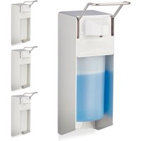 4 x Eurospender 500 ml, intelligente Handhygiene, Seifenspender, Desinfektionsmittelspender, Bügel-Mechanik, weiß von RELAXDAYS