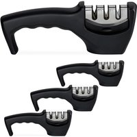 Relaxdays - 4 x Messerschleifer mit 3 Stufen, manueller Messerschärfer, für Keramik- & Stahlmesser, Grob- & Feinschliff, schwarz von RELAXDAYS