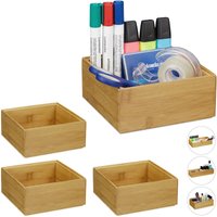 Relaxdays - 4 x Ordnungsbox Bambus, stapelbar, natürliche Optik, Aufbewahrungsbox Küche, Bad, HxBxT: 6,5 x 15 x 15 cm, natur von RELAXDAYS