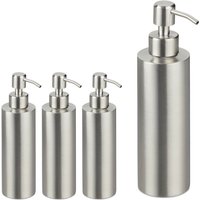 4 x Seifenspender, nachfüllbar, Bad, wc, Küche, Pump Flüssigseifenspender, gebürsteter Edelstahl, 300 ml, silber von RELAXDAYS