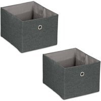 Relaxdays - Aufbewahrungsbox, kleine Ordnungsbox aus Stoff, 2er-Set, HxBxT: 16x20,5x25 cm, faltbarer Regalkorb, Dunkelgrau von RELAXDAYS