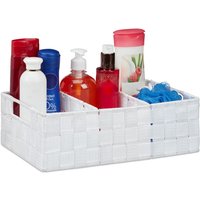 Relaxdays - Aufbewahrungskorb mit Fächern, Kosmetik Aufbewahrung im Bad, Körbchen mit Griffen, hbt: 10 x 32 x 21 cm, weiß von RELAXDAYS