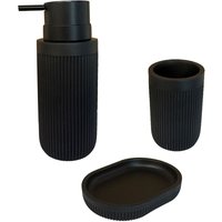 Relaxdays Bad Accessoires, 3-teilig, Seifenschale, Seifenspender, Zahnputzbecher, Polyresin, Bad Zubehör Set, schwarz von RELAXDAYS