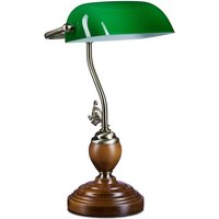 Bankerlampe Holzfuß grün Klassiker Schreibtischlampe - Retro Tischlampe Banker Lampe Messing-Optik & geschwungenen Verzierungen der 30er Jahre - Holz von RELAXDAYS