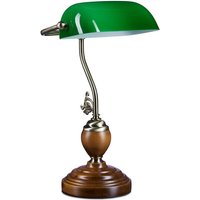 Bankerlampe Holzfuß, Retro Schreibtischlampe, Messing-Optik, HxBxT:26,5x43x18cm, Holz/Glas/Metall, grün - Relaxdays von RELAXDAYS