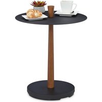 Beistelltisch, Stahl, Holz, HxD: 56 x 45 cm, runder Wohnzimmertisch, Metalltisch Industrial, schwarz/braun - Relaxdays von RELAXDAYS