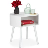 Beistelltisch, runder Nachttisch mit Ablagefach, Holzbeine, schlichtes Design, HxBxT 47,5 x 46 x 40 cm, weiß - Relaxdays von RELAXDAYS