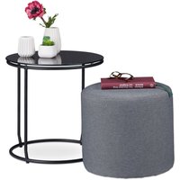 Relaxdays Beistelltisch mit Hocker, rund, Couchtisch und Pouf Kombination, platzsparend, HxD 40x40cm, schwarz und grau von RELAXDAYS