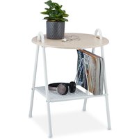 Beistelltisch mit Zeitungsständer, Metall, mdf, Tischplatte in Holzoptik, Beitisch hbt 55x45x45 cm, weiß/natur - Relaxdays von RELAXDAYS