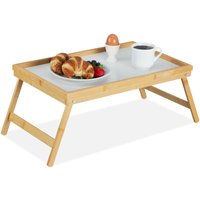 Betttablett klappbar, Tablett mit Füßen, Frühstück im Bett, Bambus & mdf, hbt 23,5 x 63 x 31 cm, natur/weiß - Relaxdays von RELAXDAYS