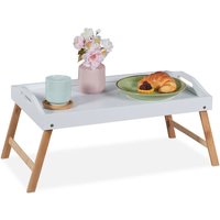 Relaxdays - Betttablett klappbar, Essenstablett mit Füßen, Frühstück im Bett, Bambus & mdf, hbt: 24x55,5x30 cm, weiß/natur von RELAXDAYS