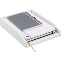 Briefablage, Dokumentenablage, Bambus, stapelbar, din A4, Postablage, Schreibtisch, Büro, hbt 6x25x33 cm, weiß - Relaxdays von RELAXDAYS