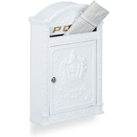 Relaxdays - Briefkasten Antik, Englischer Wandbriefkasten, Aluguss, Briefschlitz für din A4, hbt: 44,5 x 31 x 9,5 cm, weiß von RELAXDAYS