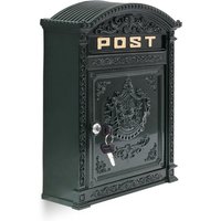Relaxdays - Briefkasten Antik, Englischer Wandbriefkasten, Aluguss, Briefschlitz für din A4, hbt: 44,5 x 31 x 9,5 cm, grün von RELAXDAYS
