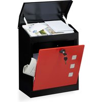Relaxdays - Briefkasten groß, Stahl, Sicherheits-Klappe, Schloss, HxBxT: 53 x 43,5 x 26 cm, Wandbriefkasten, Schwarz-Rot von RELAXDAYS