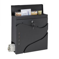 Briefkasten mit Zeitungsfach, hbt 37 x 37 x 11 cm, 2 Schlüssel, Stahl, moderner Postkasten mit Muster, schwarz - Relaxdays von RELAXDAYS