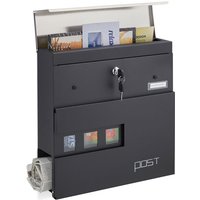 Relaxdays - Briefkasten mit Zeitungsfach, Sichtfenster, hbt 37x37x11 cm, 2 Schlüssel, Stahl, moderner Postkasten, schwarz von RELAXDAYS