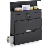Relaxdays - Briefkasten mit Zeitungsfach & Namensschild, hbt 37 x 37 x 11 cm, 2 Schlüssel, moderner Postkasten, schwarz von RELAXDAYS