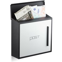 Relaxdays Briefkasten weiß modern Zweifarben Design, DIN-A4 Einwurf, Stahl, groß, HxBxT: 33 x 35 x 12,5 cm, schwarz-weiß von RELAXDAYS