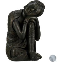 Buddha Figur geneigter Kopf, xl 60cm, Asia Gartenfigur, Dekofigur Wohnzimmer, frost- & wetterfest, dunkelgrau - Relaxdays von RELAXDAYS