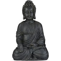 Relaxdays Buddha Figur sitzend, 40 cm hoch, Feng Shui Deko, wetterfest & frostsicher, große Garten Dekofigur, dunkelgrau von RELAXDAYS