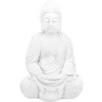Relaxdays Buddha Figur sitzend, 70 cm hoch, XL Garten Dekofigur, wetterfest & frostsicher, Dekoskulptur Wohnzimmer, weiß von RELAXDAYS