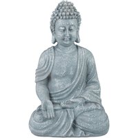 Relaxdays - Buddha Figur sitzend 18cm, Dekofigur für Wohnzimmer, Bad und Garten, feuchtigkeitsresistent, Kunststein, grau von RELAXDAYS