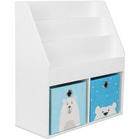 Relaxdays Bücherregal Kinder, HBT: 79 x 72 x 30,5 cm, 3 offene Fächer für Bücher, 2 Spielzeugboxen, Kinderregal, weiß von RELAXDAYS