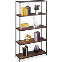 Relaxdays Bücherregal Vintage 5 Ablagen, industrial, Büro, Wohnzimmer, Standregal in HBT 150x77x33 cm, Holzoptik/schwarz von RELAXDAYS