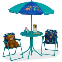 Relaxdays - Camping Kindersitzgruppe, Dino Motiv, Kindersitzgarnitur mit Sonnenschirm, Klappstühlen, Tisch, Garten, türkis Relaxdays - Camping Kindersitzgruppe, Dino Motiv, Kindersitzgarnitur mit Sonnenschirm, Klappstühlen, Tisch, Garten, türkis von RELAXDAYS