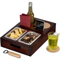 Relaxdays Couchbar, Bambus, Edelstahlschale für Snacks, Getränke- & Weinglashalter, Untersetzer, Couchorganizer, braun von RELAXDAYS