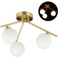 Deckenlampe globi, 3-flammig, G9 Fassung, Kugeln aus Milchglas, Midcentury Lampe, h x d: 24,5 x 36 cm, gold - Relaxdays von RELAXDAYS