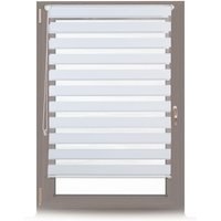 Relaxdays - Doppelrollo Klemmfix ohne bohren, Seitenzugrollo mit Streifen, Duo-Rollo für Fenster, Stoff 96x156 cm, weiß von RELAXDAYS