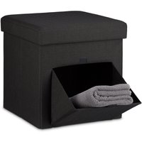 Sitzhocker, faltbar, Sitzbox, Aufbewahrungsbox mit abnehmbarem Deckel und Klappe, hbt: 38 x 38 x 38cm, schwarz - Relaxdays von RELAXDAYS