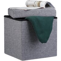 Faltbarer Sitzhocker, Sitzcube als Fußablage, Sitzwürfel aus Leinen, mit Deckel, hbt 38x38x38 cm, dunkelgrau - Relaxdays von RELAXDAYS