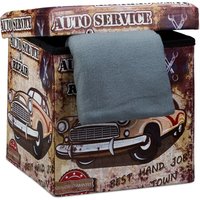 Sitzhocker 38 cm, stabiler Falthocker, trendige Motive, Kunstleder, Aufbewahrungsbox mit Stauraum, Car - Relaxdays von RELAXDAYS