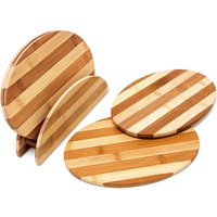 Relaxdays - Frühstücksbrettchen Bambus, hbt: 0,5 x 25 x 18 cm, Küchenbretter 4er Set, mit Halter, Schneidebretter, natur von RELAXDAYS