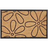 Relaxdays Fußmatte, Kokos & Gummi, Blumen-Design, 75 x 45 cm, rutschfest, innen & außen, Türvorleger, natur/schwarz von RELAXDAYS