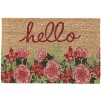 Fußmatte Kokos, Blumen & Hello-Schriftzug, 40 x 60 cm, Türvorleger innen & außen, rutschfest, wetterfest, bunt - Relaxdays von RELAXDAYS