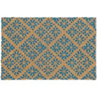 Relaxdays - Fußmatte aus Kokos, florales Design, Türmatte für außen & innen, gummierte Kokosmatte 60x40 cm, blau/natur von RELAXDAYS