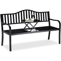 Relaxdays - Gartenbank mit Klapptisch, 3-Sitzer, integrierte Tischablage, robuste Sitzbank, hbt: 90x150x57,5 cm, schwarz von RELAXDAYS