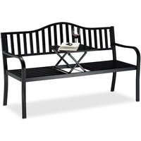 Gartenbank mit Klapptisch, 3-Sitzer, integrierte Tischablage, robuste Sitzbank, hbt: 90x150x57,5 cm, schwarz - Relaxdays von RELAXDAYS