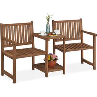 Gartenbank mit integriertem Tisch, 2-Sitzer, robuste Holz Sitzbank, Garten & Balkon, hbt: 86x161x61 cm, braun - Relaxdays von RELAXDAYS