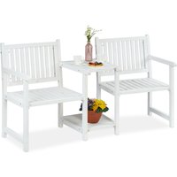 Gartenbank mit integriertem Tisch, 2-Sitzer, robuste Holz Sitzbank, hbt: 86x161x61 cm, Garten & Balkon, weiß - Relaxdays von RELAXDAYS